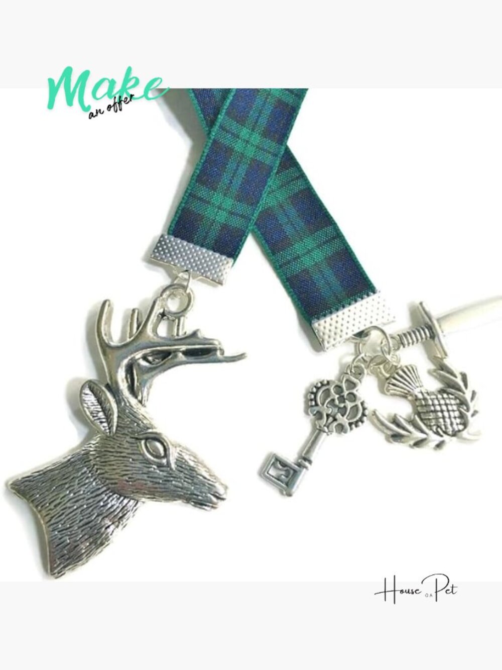Outlander Inspired Handmade Bookmark with Charms and Tartan Ribbon